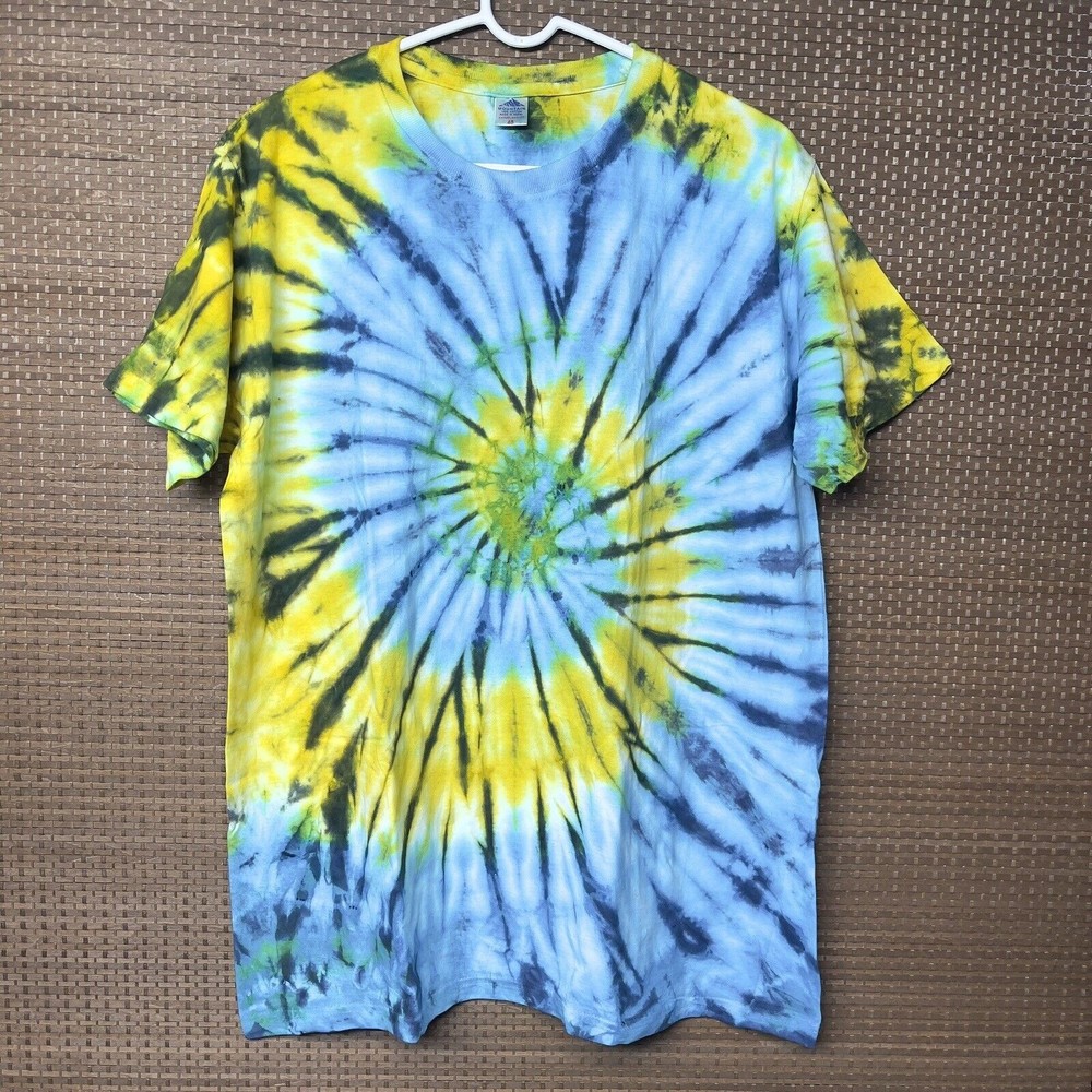 CoolRays Blue and Gold Spiral Custom Tie Dye T-Shirt Unisex Size Large NWOT